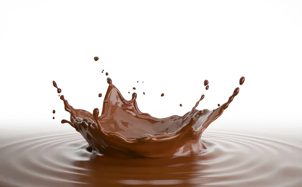 Piscina Chocolate Líquido Con Salpicadura Corona Ondulaciones Aislado Sobre Fondo — Foto de Stock