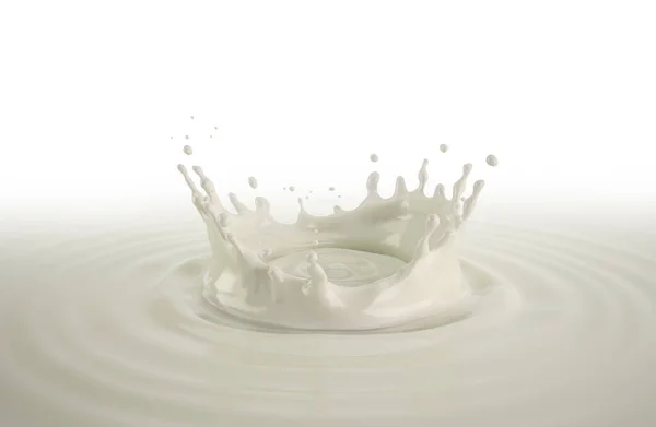 牛奶倒入有波纹的牛奶池中 上面撒满了花冠 近视鸟瞰 — 图库照片