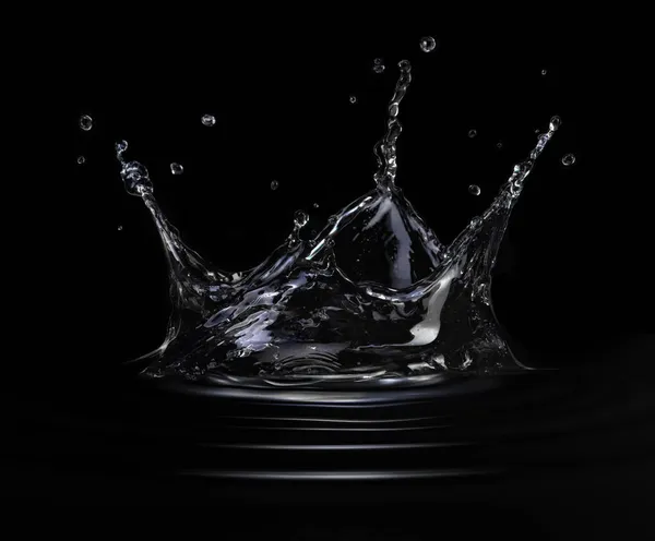 Water Crown Splash Close Black Background Side View — Stock Photo, Image