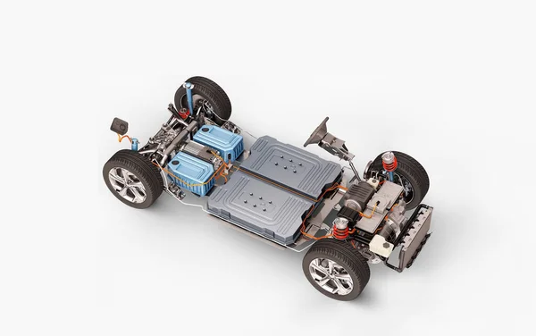 Elektrische Auto Onder Chassis Alle Belangrijke Details Van Het Systeem — Stockfoto