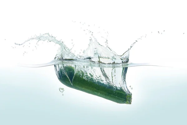 Zuchini Splashing Water Side View White Background — Stock Photo, Image