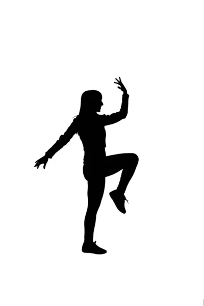 Silhouette Fille Faisant Échauffement Gymnastique Exercices — Photo