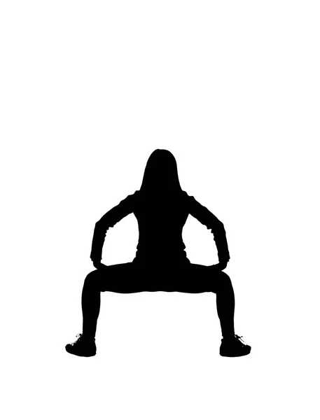 Sylwetka Dziewczyny Robi Ćwiczenia Gimnastyczne Rozgrzewka — Zdjęcie stockowe
