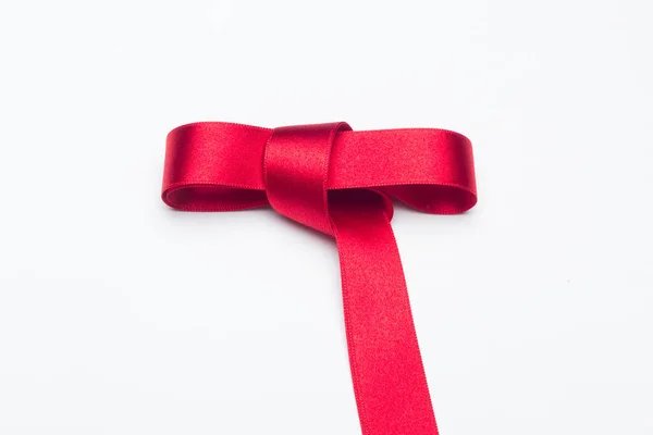 Red Ribbon Gift Wrapping White Background — Stock Photo, Image