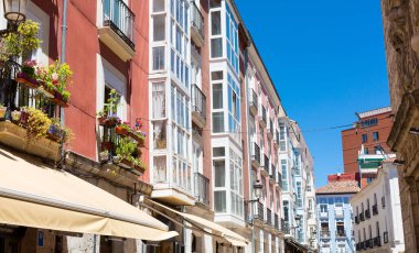 Streets of the city of Burgos, Castilla-Leon, Spain; monuments and classical city windows