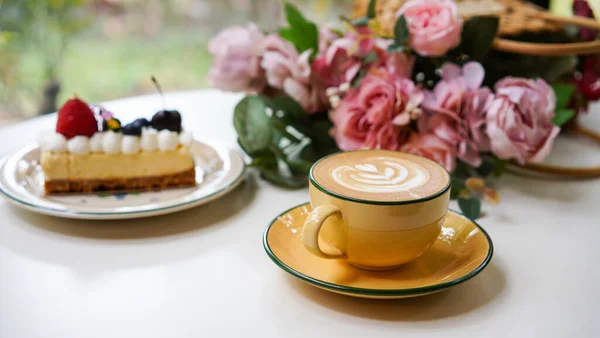 Latte Art Café Chaud Avec Lait Tulipe Latte Art Sur — Photo