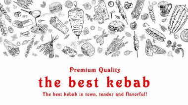 Shawarma yemeği ve kebap malzemeleri..