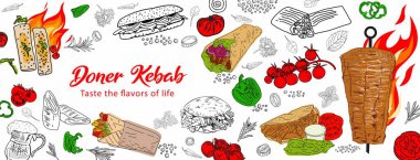 Shawarma yemeği ve kebap malzemeleri..