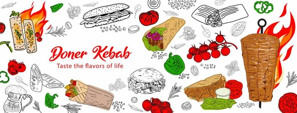 Shawarma Cucina Ingredienti Kebab — Vettoriale Stock