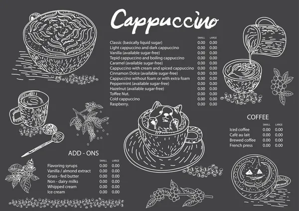 Cappuccino Kawy Menu Szablon Projektu — Wektor stockowy
