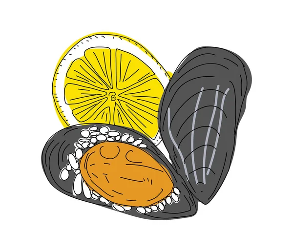 Nourriture Moules Farcies Tas Moules Dans Des Coquilles Farcies Riz — Image vectorielle