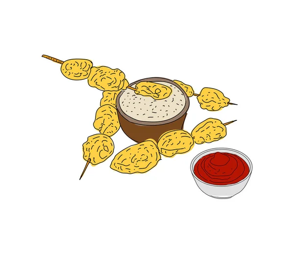 Fried Mussels Hand Drawn Vector Design — стоковый вектор