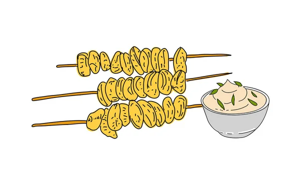 Gefrituurde Mosselen Met Hand Getekend Vectorontwerp — Stockvector
