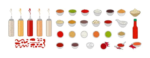 Bowl Sauce Set Hand Drawn Vector Design — Stockvektor