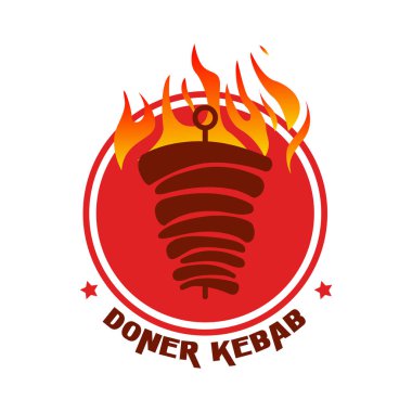 Doner Kebap Logo Simgesi. Logo, etiket, amblem ve işaret için Türk ve Arap Fast Food Restoran Tasarım elemanları. Vektör.