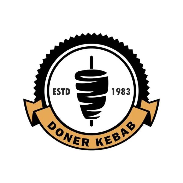 Doner Kebab Logo Ícone Turco Árabe Fast Food Restaurante Elementos — Vetor de Stock