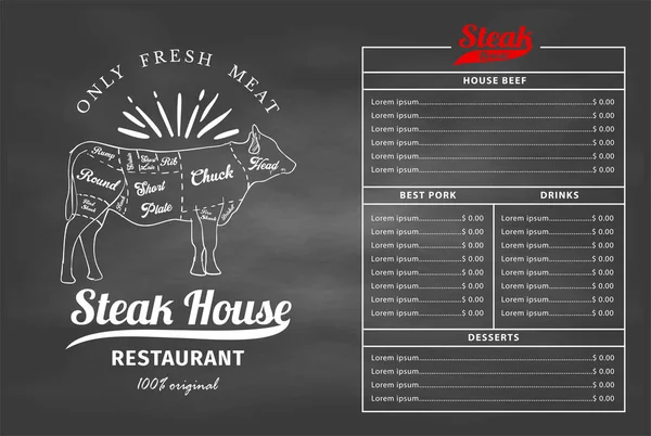 Desain Menu Makanan Restoran Dengan Latar Belakang Chalkboard Vektor - Stok Vektor