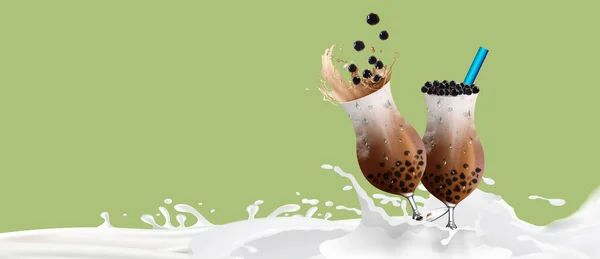 Bubble Milk Tea Pearl Milk Tea Different Sorts Boba Yummy — Stock Vector