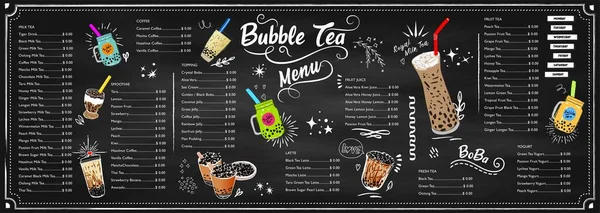 Čaj Bublinkového Mléka Čaj Perlového Mléka Různé Druhy Boby Mňam — Stockový vektor