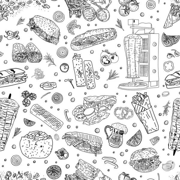 Shawarma Kebap şablonu fast food. Kusursuz desen.