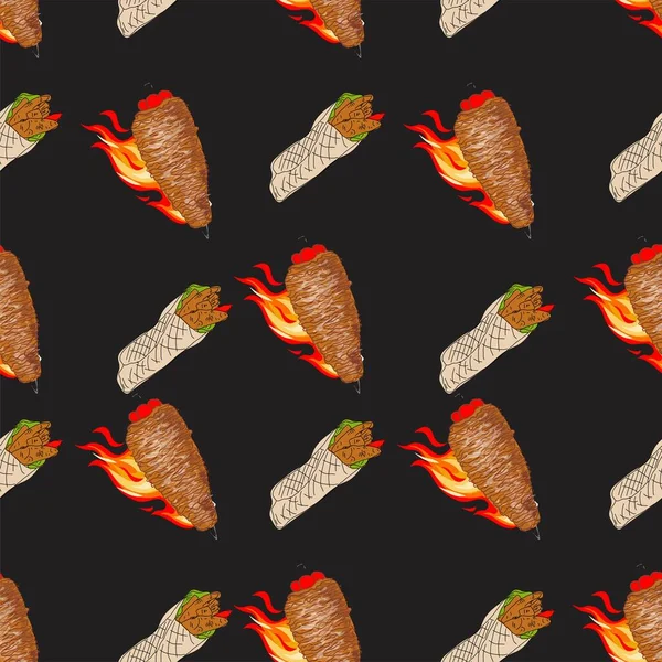 Shawarma Cuisson Ingrédients Pour Kebab Modèle Sans Couture Doner Kebab — Image vectorielle