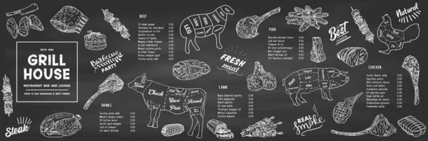 Grill House Restaurant Menu Price Template Meat Dishes - Stok Vektor