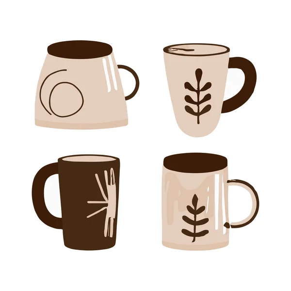 Koffiebeker Handgetekend Design Set Doodle Stijl Vector — Stockvector