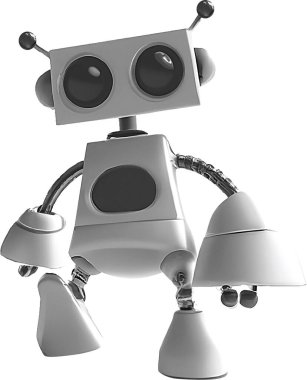 Üç boyutlu illüstrasyon. Robot sohbet robotu logosu gerçekçi tasarımı. Beyaz arka planda izole edilmiş. Şirin AI Robot Asistanı Maskot Karakteri Çizgi Film Simgesi İş Asistanı.