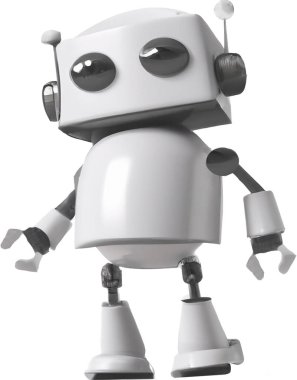 Üç boyutlu illüstrasyon. Robot sohbet robotu logosu gerçekçi tasarımı. Beyaz arka planda izole edilmiş. Şirin AI Robot Asistanı Maskot Karakteri Çizgi Film Simgesi İş Asistanı.