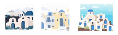 Santorini Adası, Yunanistan. Vektör düz resimleme.