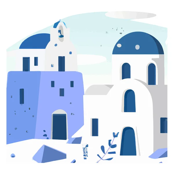 Остров Санторини Греция Векторная Плоская Иллюстрация — стоковый вектор