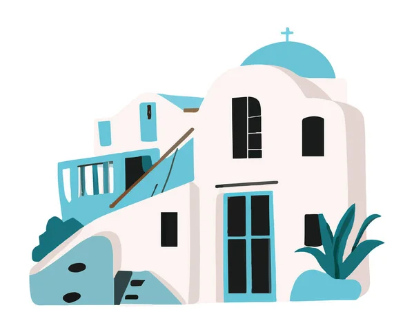 Ilha Santorini Grécia Ilustração Plana Vetorial —  Vetores de Stock