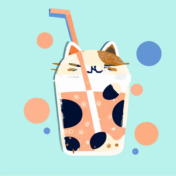 Bubble Tea Cat Set Vorhanden Vektor — Stockvektor