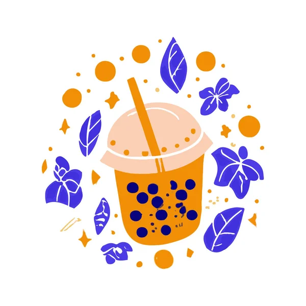 Bubble Milch Tea Pearl Milch Tea Verschiedene Arten Von Boba — Stockvektor