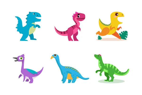 Conjunto Dinosaurios Dibujos Animados Colección Iconos Dinosaurio Lindo — Archivo Imágenes Vectoriales