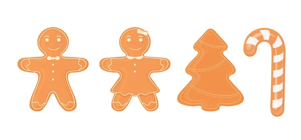 Set Christmas Gingerbread Cookies Gingerbread Man Traditional Christmas Pastries Vector — Stock Vector