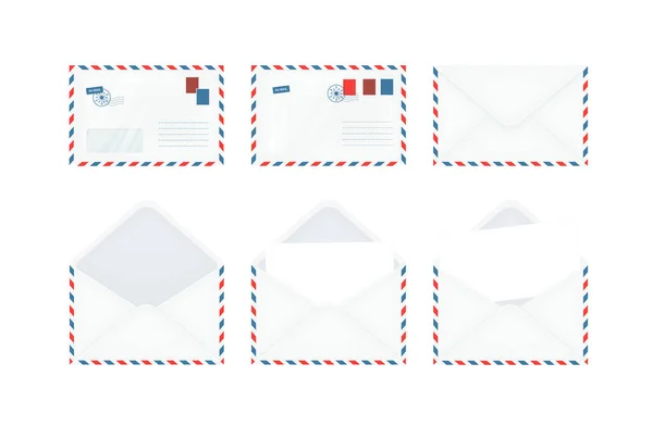Set Umschläge. Realistisches Vektorumschlag-Layout mit einer Postkarte im Inneren und Platz für Ihren Text — Stockvektor