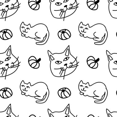 Cadılar Bayramı için şeffaf arka plan üzerine siyah çizgi çizilmiş vektörsüz desen. Cary, korku karalama stili baskı. Paketleme, tekstil, kumaş, arkaplan, duvar kağıdı, albüm kağıdı için tasarım..