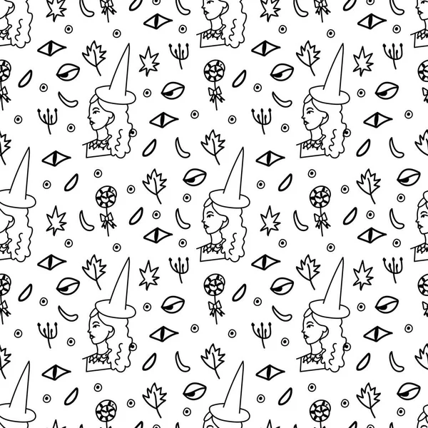 Cadılar Bayramı için şeffaf arka planda siyah çizgileri olan kusursuz bir şablon. Korkutucu, korku karalama tarzı baskı. Kağıt, ambalaj, tekstil, boyama sayfaları, duvar kağıtları için tasarım..