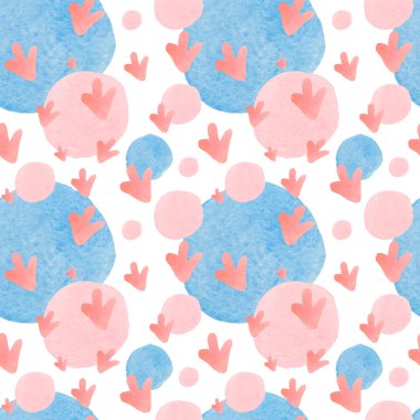 İzole edilmiş arka plan üzerinde soyut şekillere sahip sulu boya deseni. Karalama biçiminde polka nokta baskısı. Kağıt, ambalaj kağıdı, tekstil, arkaplan, duvar kağıdı, albüm kağıdı için tasarım..