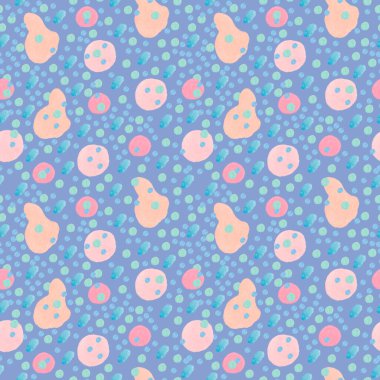 İzole edilmiş Kozmik İris arkaplanı üzerinde soyut şekillere sahip suluboya deseni. Karalama tarzında polka nokta baskısı. Kağıt, ambalaj, tekstil, arkaplan, duvar kağıdı, hatıra defteri kağıdı için tasarım..