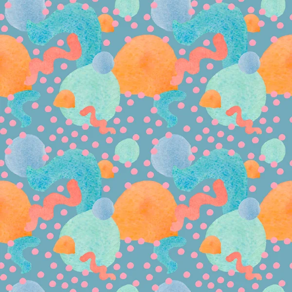 Watercolor seamless pattern with abstract shapes on isolated hand drawn background.Polka dot print in doodle style.Design for wrapping paper,packaging,textiles,backdrop,wallpaper,scrapbook paper.