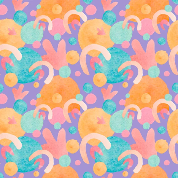 İzole edilmiş Kozmik İris arkaplanı üzerinde soyut şekillere sahip suluboya deseni. Karalama tarzında polka nokta baskısı. Kağıt, ambalaj, tekstil, arkaplan, duvar kağıdı, hatıra defteri kağıdı için tasarım..