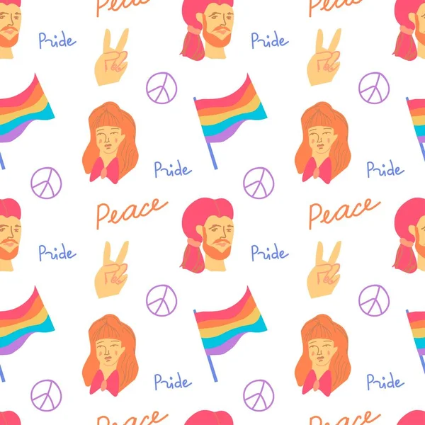 Vector Naadloos Patroon Lgbtq Geïsoleerde Achtergrond Vlak Helder Hippie Rustige — Stockvector