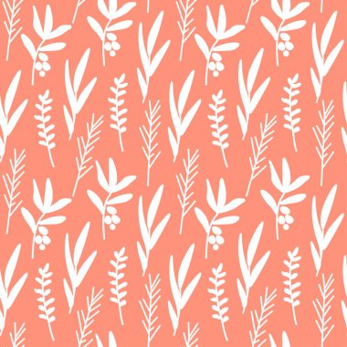 Turuncu izole arka planda kusursuz beyaz yemek. Kafe, restoran, mutfak baskısı el boyası. Paket kağıdı, ambalaj, tekstil, kumaş, arkaplan, duvar kağıdı, albüm kağıdı için tasarlanmış..