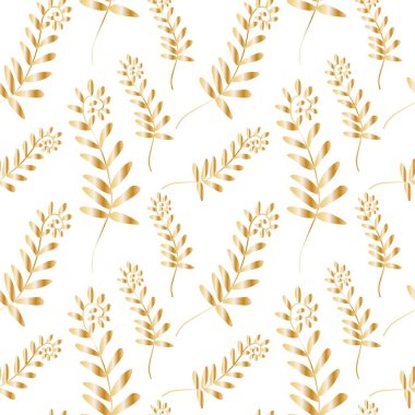 Beyaz yalıtılmış arka planda altın çizgili bahçe çiçekleri olan kusursuz bir desen. Çiçek desenli el boyası. Ambalaj kağıdı, ambalaj, tekstil, kumaş, perde arkası, duvar kâğıdı, yapıştırma defteri için tasarım..