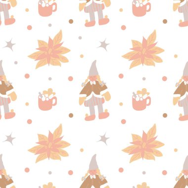 Şeffaf arkaplanda düz pastel renklerle Noel için kusursuz desen. Şirin, şenlikli, kış baskısı el çizimi. Tekstil, kumaş, ambalaj kağıdı, yapıştırma kağıdı, albüm kağıdı tasarımı..