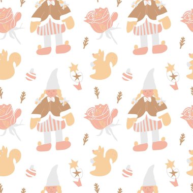 Şeffaf arkaplanda düz pastel renklerle Noel için kusursuz desen. Şirin, şenlikli, kış baskısı el çizimi. Tekstil, kumaş, ambalaj kağıdı, yapıştırma kağıdı, albüm kağıdı tasarımı..