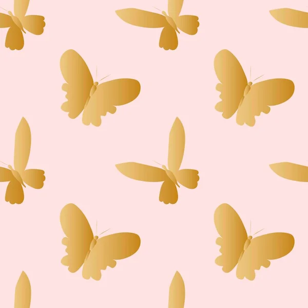 Patrón Vectorial Sin Costuras Con Mariposas Doradas Sobre Fondo Rosa — Vector de stock