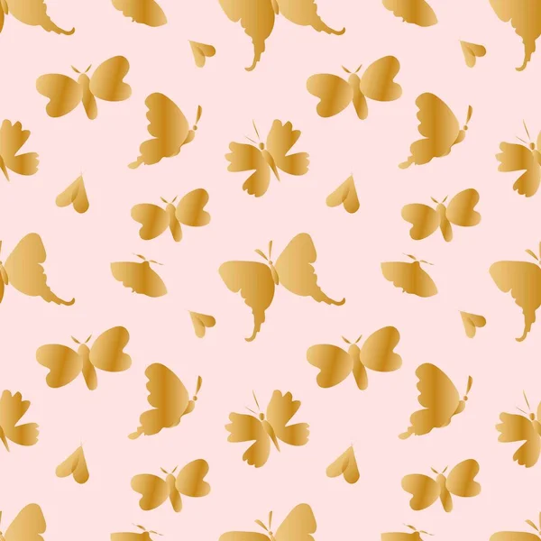 Modello Vettoriale Senza Cuciture Con Farfalle Dorate Uno Sfondo Rosa — Vettoriale Stock